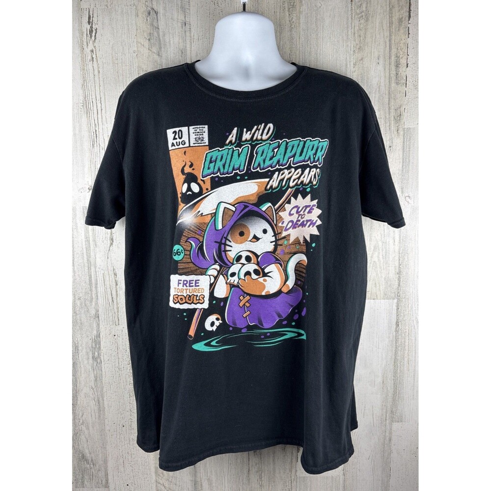 Kitty Cat Grim Reaper Free Tortured Souls Skulls Dark Goth T-Shirt XL (23”x28”)